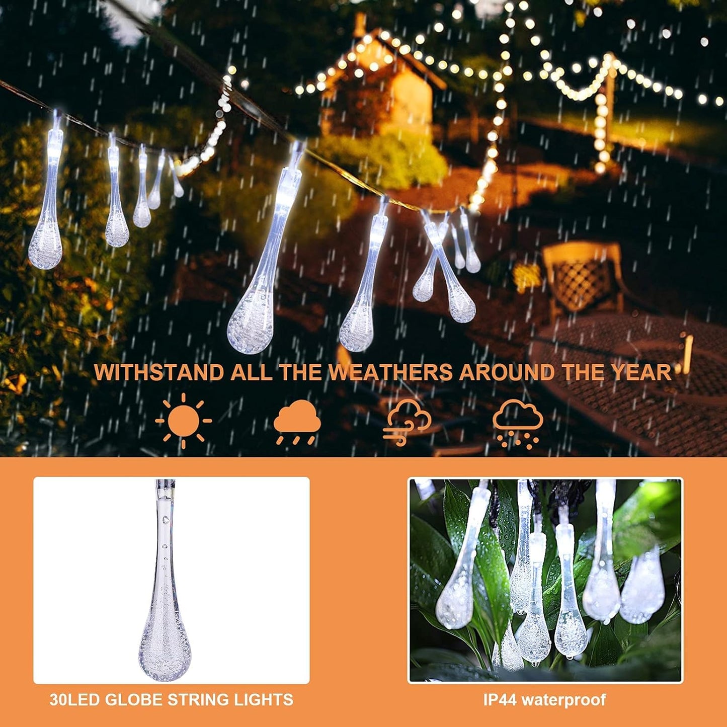 BLOOMWIN Solar Lichterketten Blasen LED Lichterkette Außen Garten Kaltweiß Solar Beleuchtung für Party, Weihnachten, Outdoor, Fest Deko Weihnachtsbeleuchtung Weihnachtsdeko Kaltweiß